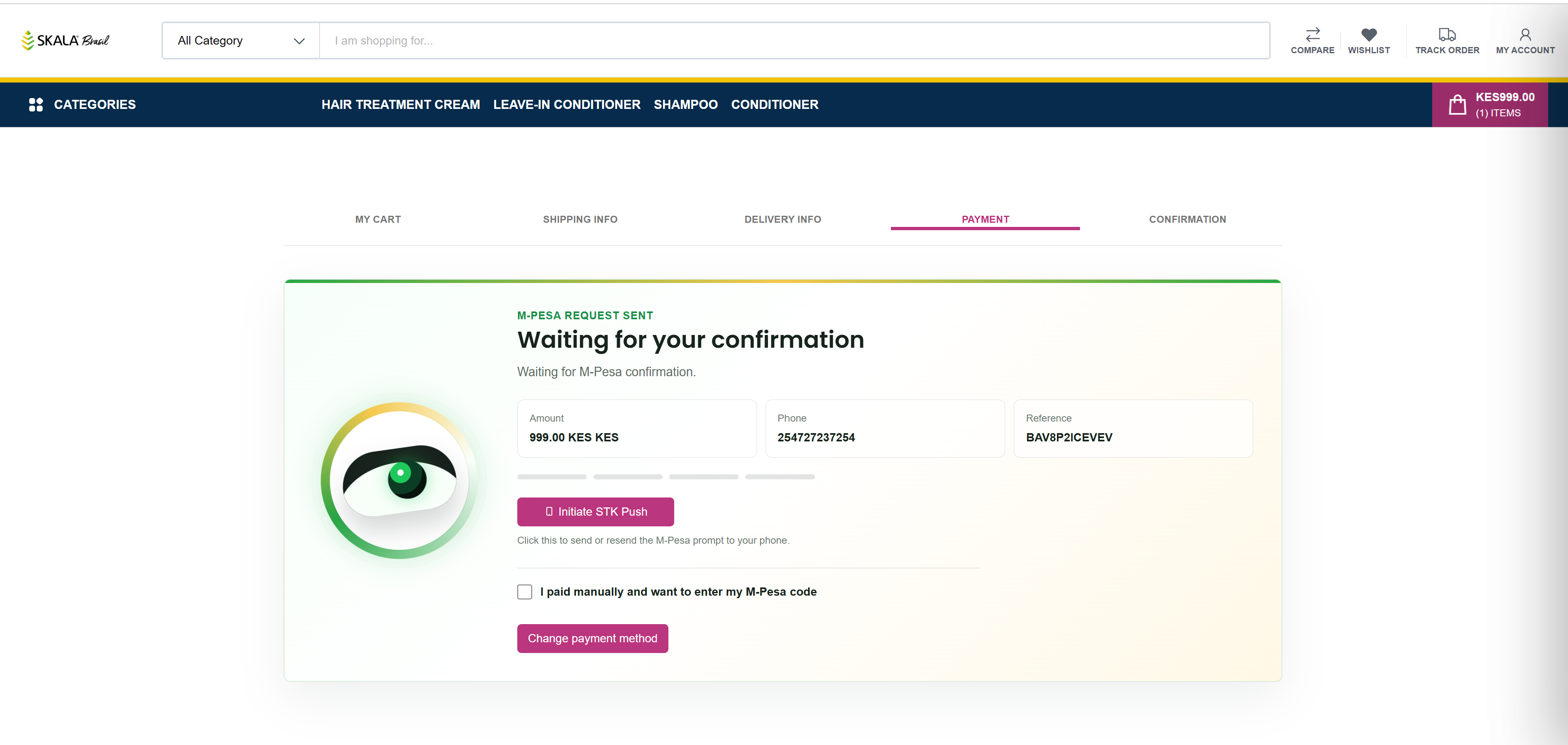 M-Pesa checkout waiting for confirmation