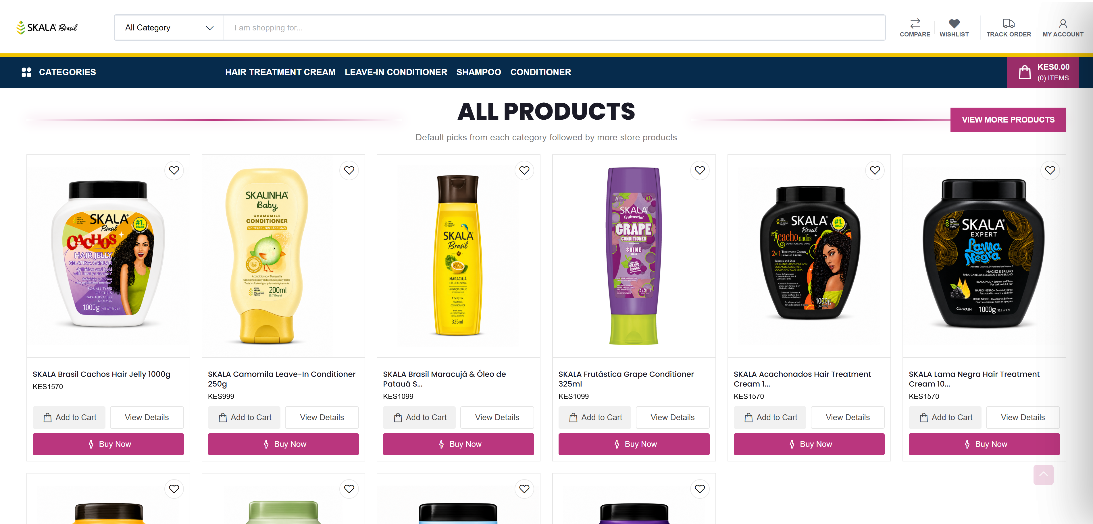 Ecommerce product listing with product cards and buy buttons