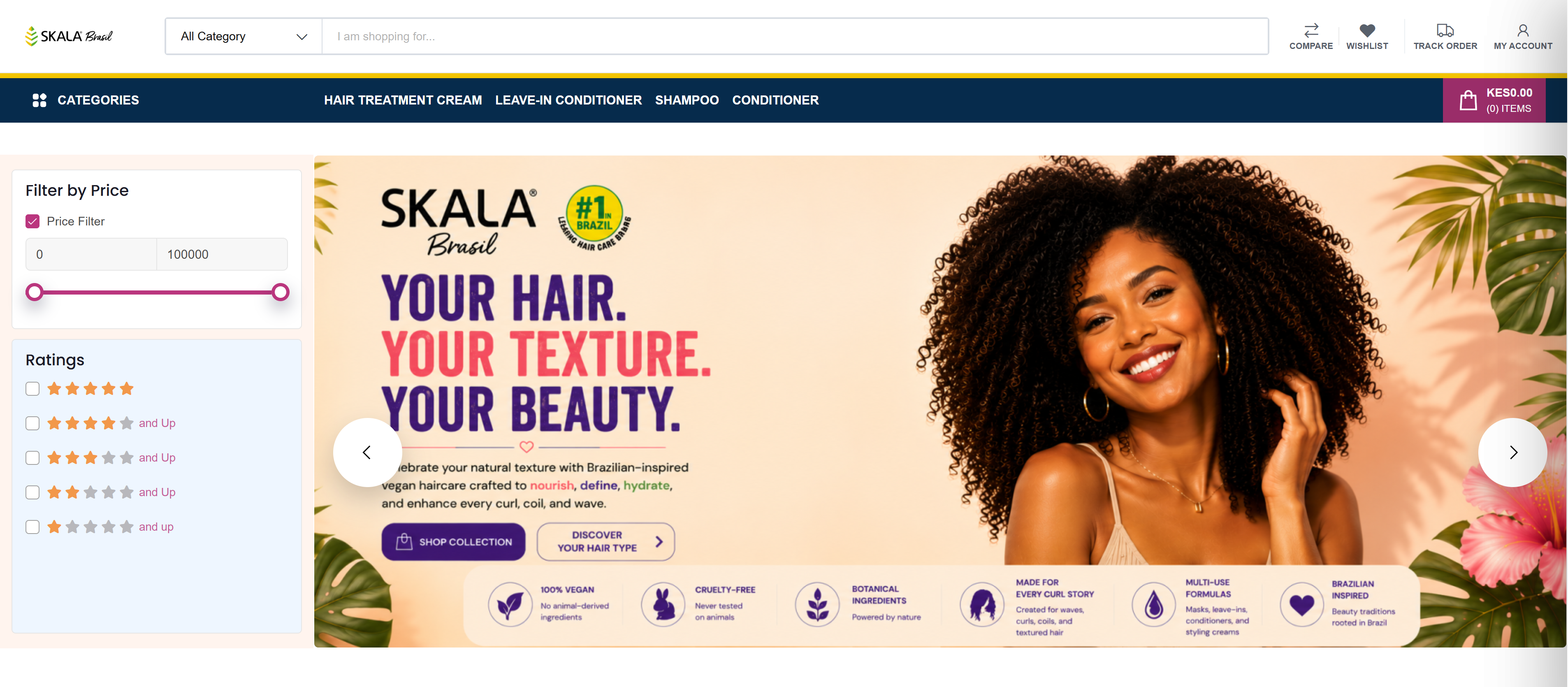 QuickTouch ecommerce storefront with filters and promotional slider