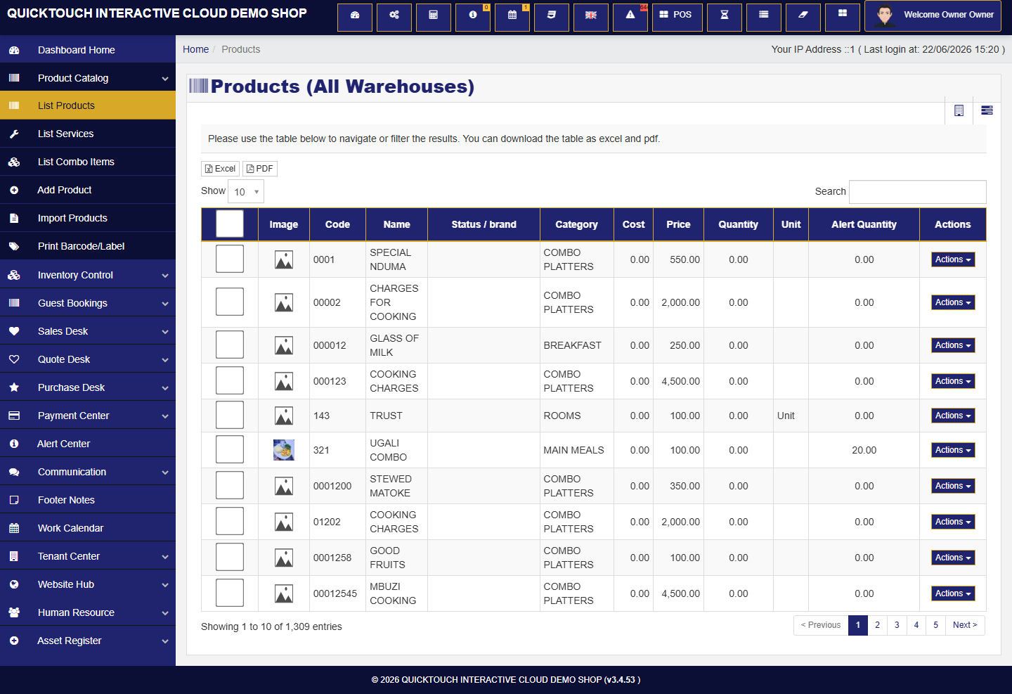 Products and services list