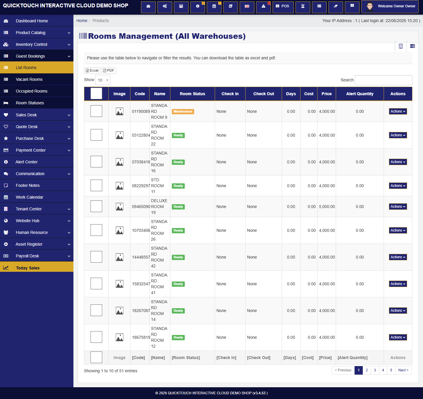 Hotel rooms module in QuickTouch