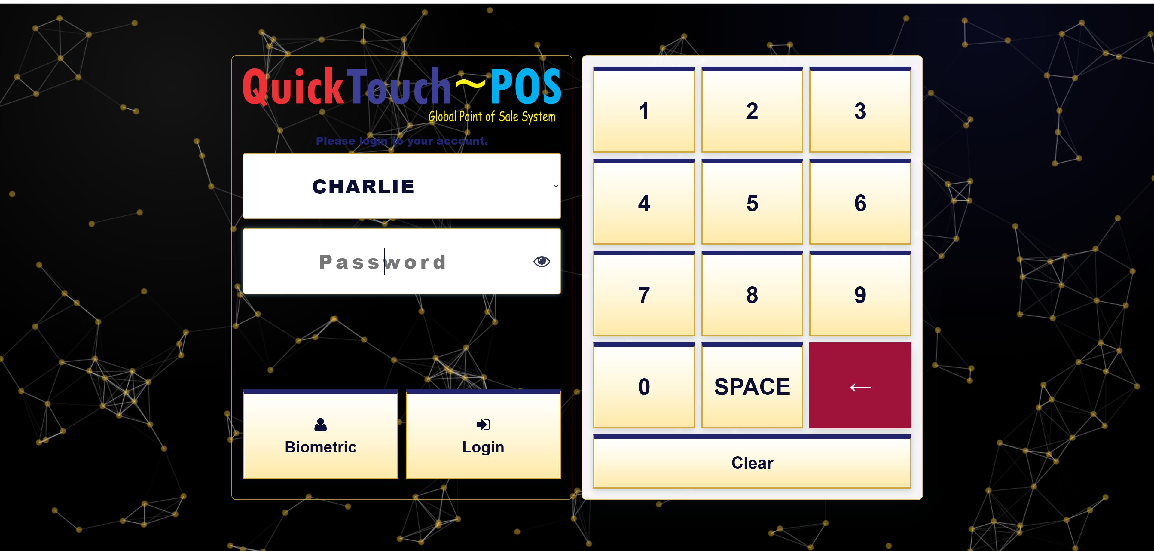 QuickTouch POS login screen