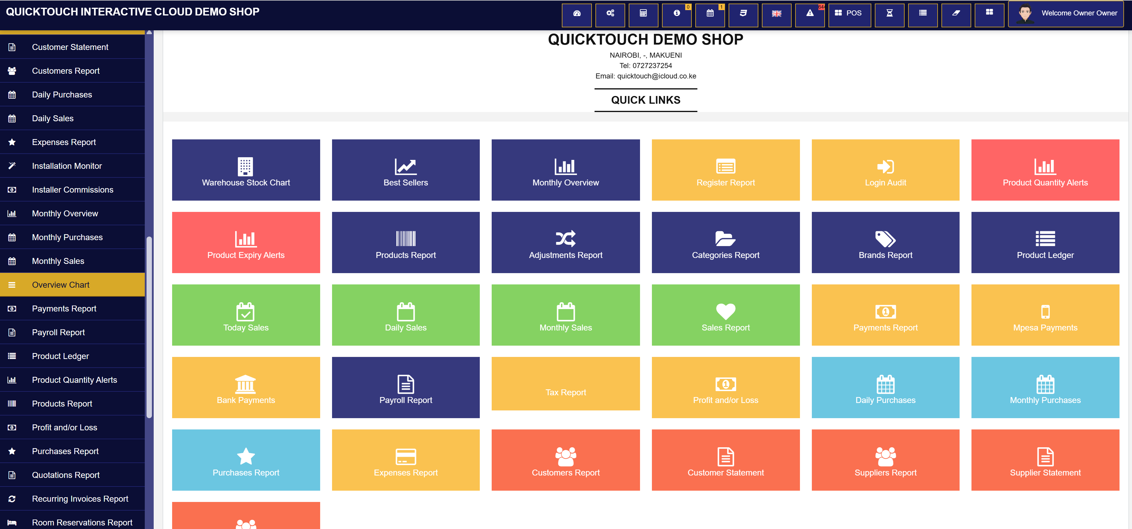 Quick links report dashboard
