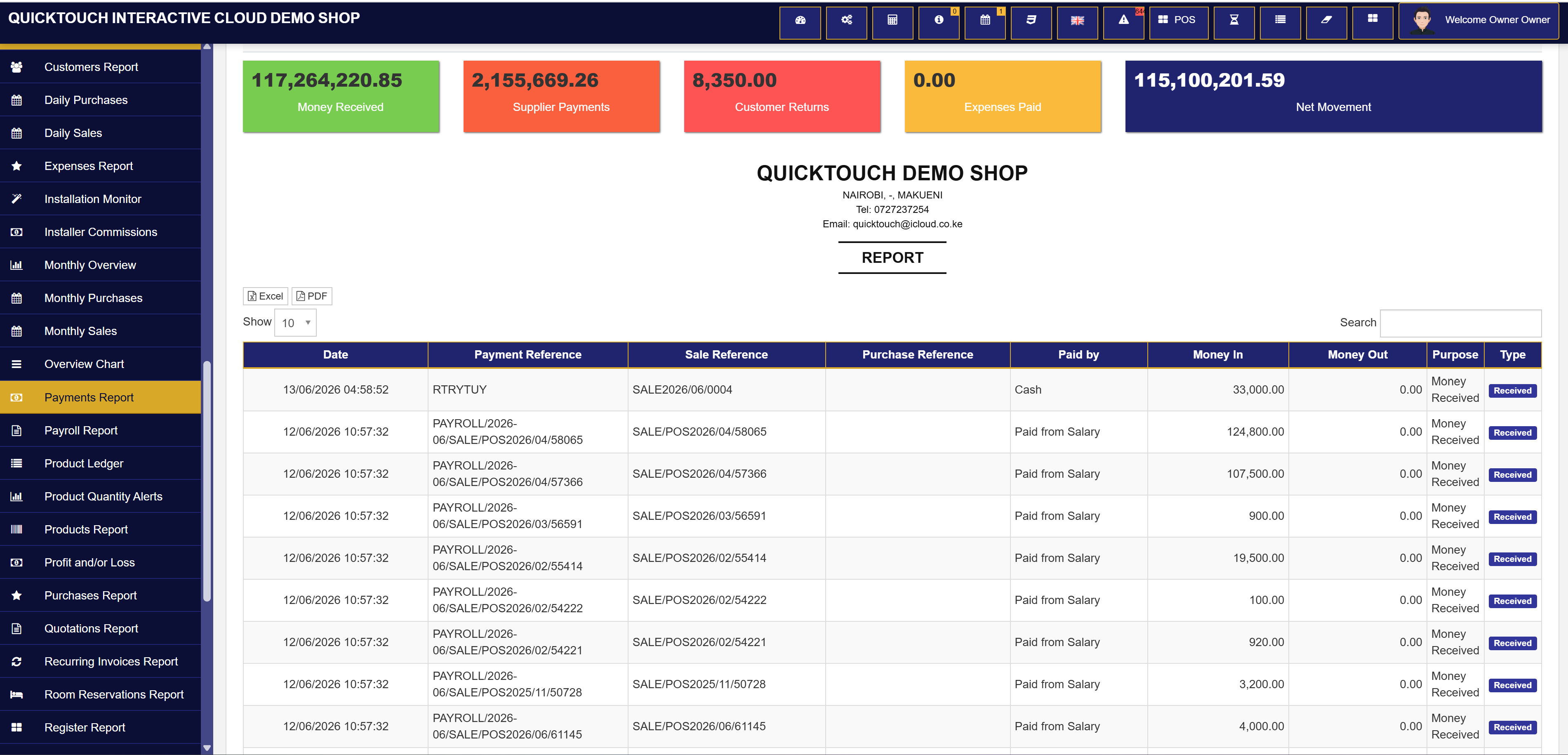 Payments report table