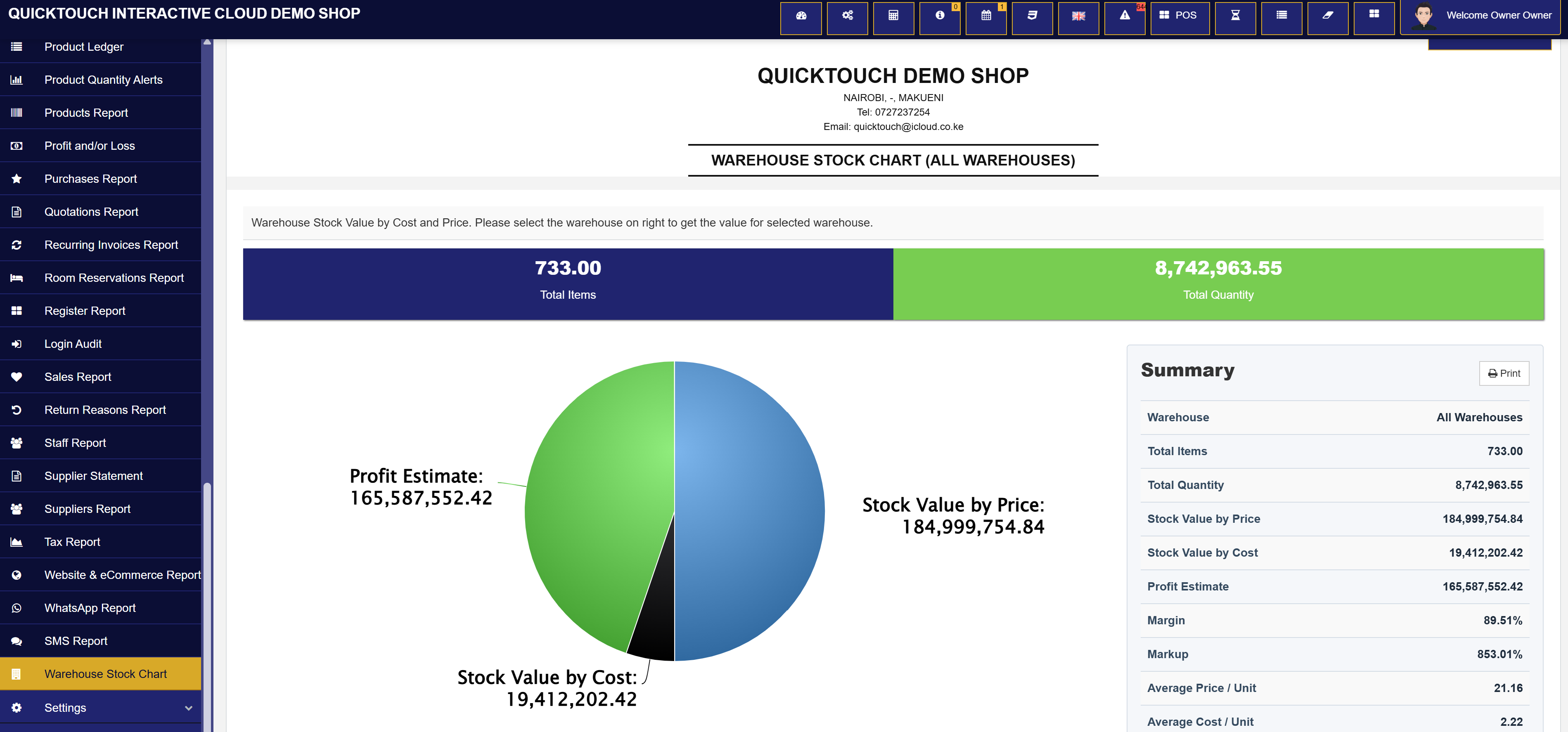 Warehouse stock chart